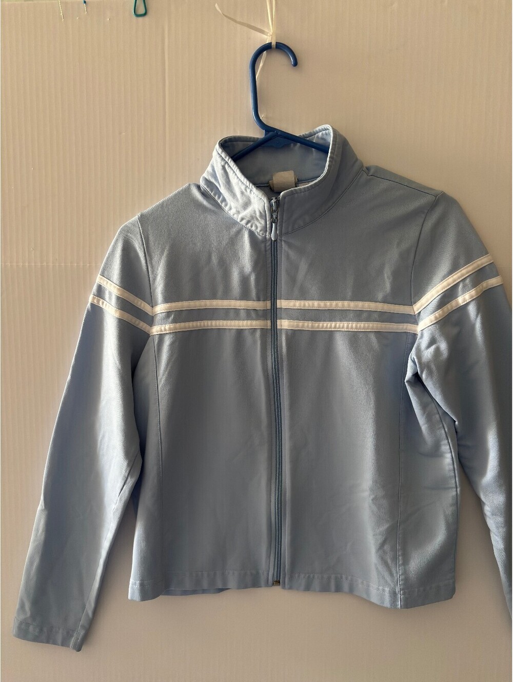 Athletic Works Light Blue Track Jacket with White Stripes, Size Medium